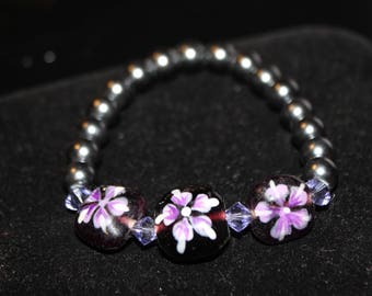 Cute Purple Flower Bead Bracelet