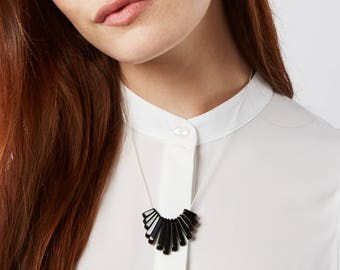 Black and White Statement Necklace | Monochrome Necklace | Silk Cord Necklace | Modern Bib Necklace | Onyx & Silk | Semi Precious stones