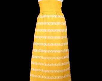 Vintage 1970's HALTER DRESS Bubbles Gold Yellow White Gay Gibson 70's Ribbed MOD