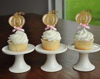 Pink and Gold First Birthday. Our Little Pumpkin is Turning One. Handcrafted in 2-5 Business Days. Pumpkin Cupcake Toppers. Set of 12.