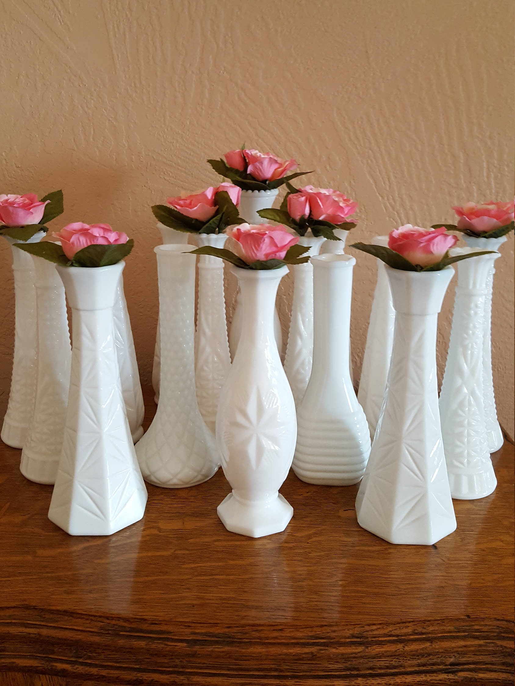 18 Tall White Milk Glass Bud Vases Wedding Centerpieces