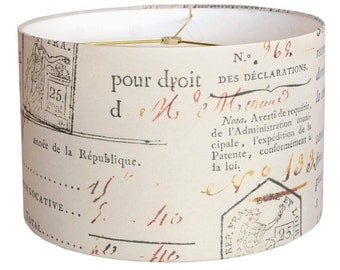MEDIUM Linen French Document 10 11 12 Inch Medium Drum Lamp Shade - French Script Lampshade - Custom Made to Order Medium Lamp Shade