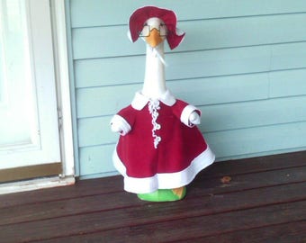 GOOSE CLOTHING - Mrs. Claus outfit for your Lawn Goose ~ Christmas Red Fleece ~Plastic or Concrete Lawn goose clothing ~