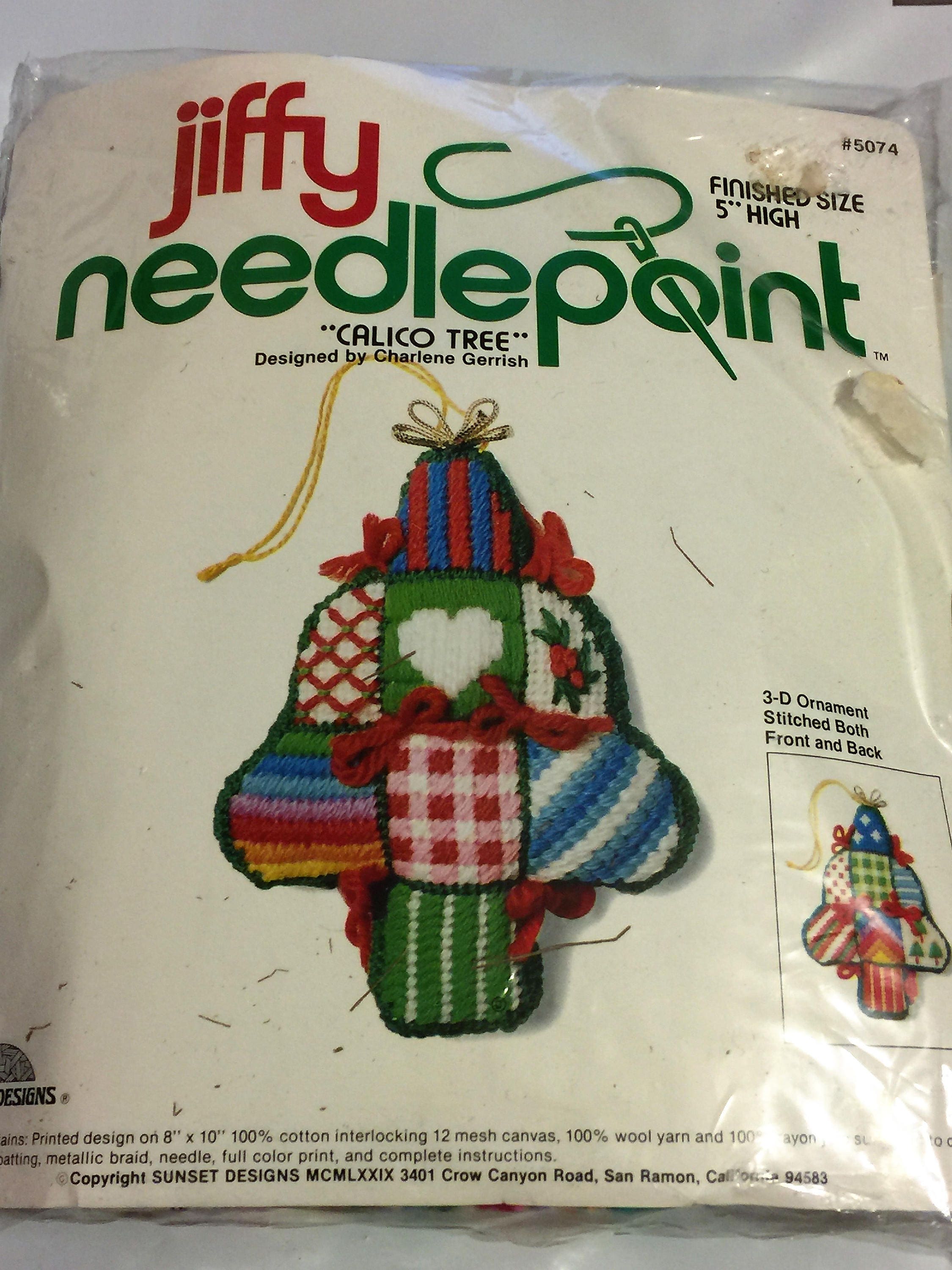 Vintage Jiffy Needlepoint Calico Tree 3D Ornament Kit 1970s Christmas