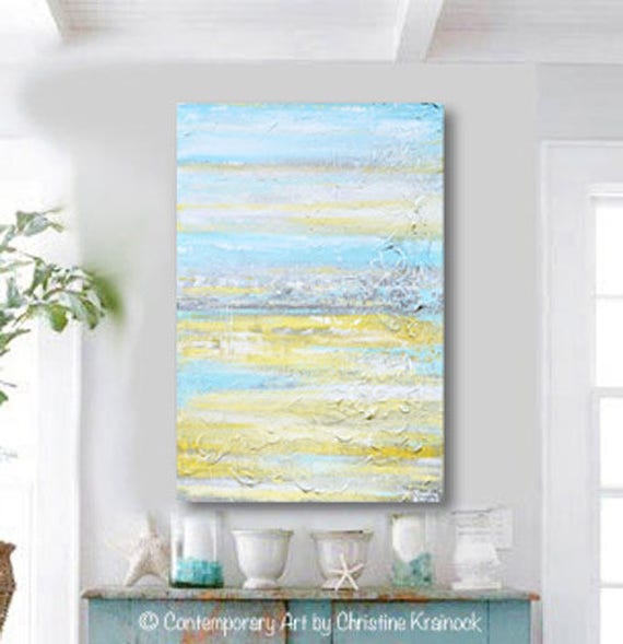 ORIGINAL Art Abstract Painting Yellow Grey Aqua Wall Art