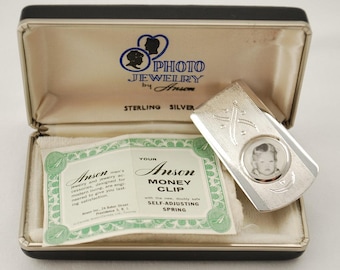 Vintage 1950's Anson Sterling Silver Photo Money Clip - Photo Jewelry in Original Box