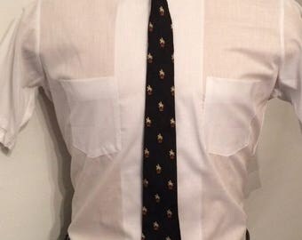 Vintage MENS Arrow black, silver & rust jacquard silk skinny tie, circa 1950s-60s
