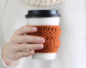 Pumpkin Spice Coffee Cozy Knit Cup Holder for Starbucks / Orange Fall Autumn Knit Accessory / Beer Cozy Mug Cozie Coffee Pumpkin Spice Style