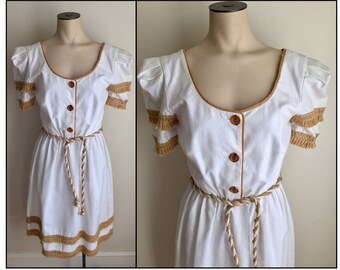 vintage 1960s Adde II California White Boho Casual Dress XXS XS