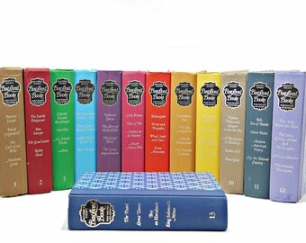 COlorful Book Collection, BEST LOVED BOOKS Decorative Books, Old Book Set, Book Collection, Green BLue Purple Red Book Decor Stack