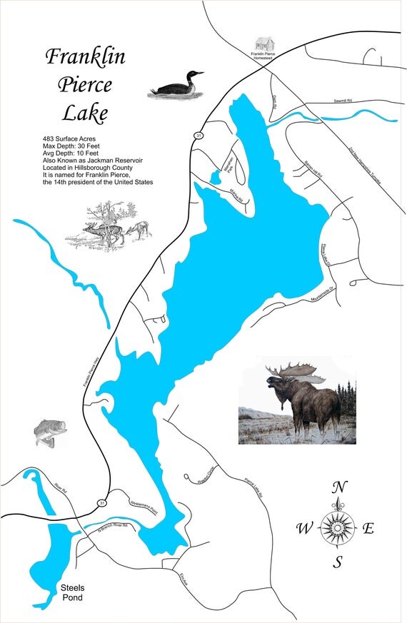 Wood Laser Cut Map of Franklin Pierce Lake NH Topographical