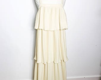 Beautiful Cream 1970s Layered Disco Maxi Dress, Size M-L