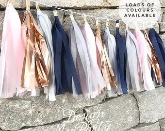 Midnight Blush Glam - Rose Gold, Blush Pink, Grey & Navy Tassel Garland