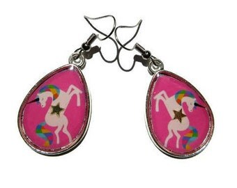 TEARDROP EARRINGS - Unicorn Earrings - Fairytale Earring - Unicorn drop - Unicorn Earring Studs - Rainbow Unicorn - gold star