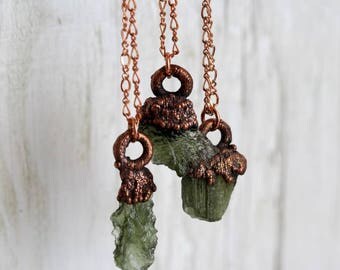 Moldavite Necklace Geekery Jewelry Space Stone Green Tektite Copper Necklace Electroformed Moldavite Collector Gift
