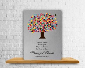 Personalized Metal Art Print - Aluminum Anniversary Gift - Custom Tin - 10 Years - Gift for Couple - Tree - Leaves - Bird - Anniversary Gift