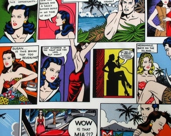 Fabric, Home Sewing is Easy, Part ll Hawaii in Natural Bright,Sew Comic Strip, Large Print, Alexander Henry, By the Yard