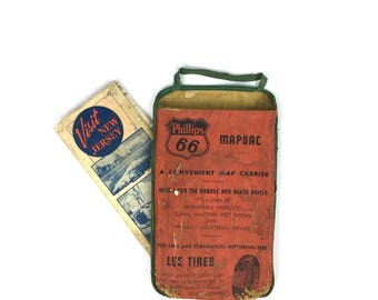 1930s Phillips 66 MapSac Original Vintage Phillips 66 Map Holder Old Service Station Map Holder Rare Gas Station Map Sac Carrier