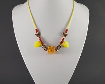 Bib necklace Boho necklace Orange necklace Real flower necklace Butterfly necklace Gift|For|Daughter Boho chic jewelry Statement necklace