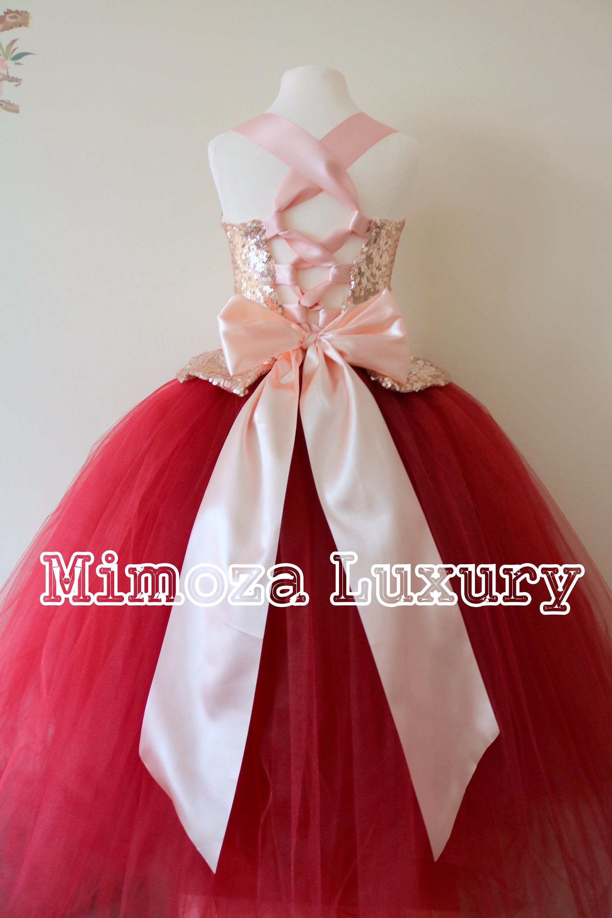 Rose Gold Burgundy Flower Girl Dress Bridesmaid Couture Gown Bespoke Girls Tulle Princess Rose Gold Burgundy Flower Girl Dress Bridesmaid Couture Gown Bespoke Girls Tulle Princess