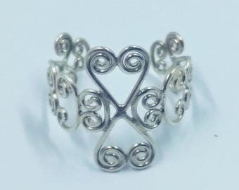 Sterling Silver Adjustable Filigree Ring Metalwork Silver