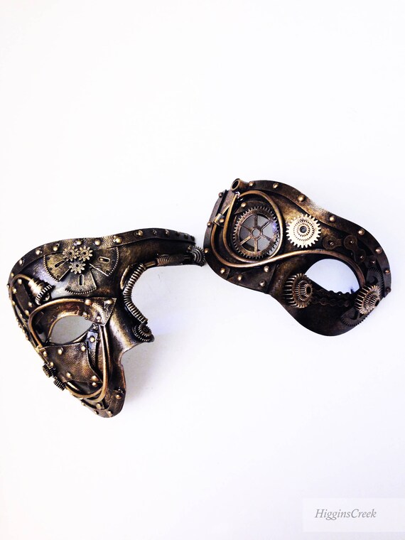 Couples Steampunk Masks Metallic Silver Gold Steamounk Halloween masquerade Cosplay Masks by HigginsCreek steampunk buy now online