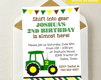 Tractor Birthday Invitation // Tractor Invitation // John Deere Invitation // Farmer Invitation // Tractor Invite // Get in Gear Invitation