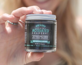 Natural Teeth Whitening Powder with Premium Activated Charcoal & added Spearmint (4oz jar)