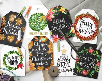Printable Christmas gift tags, 2.5x3.5 Shipping tags, gift greeting carts, digital images, holiday tags, collage sheet Christmas present 7-6