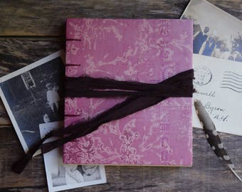 Pink Hand Bound Journal, Floral Journal, Wedding Guest Book, Coptic Stitch Journal Hand Bound Notebook Bohemian Journal