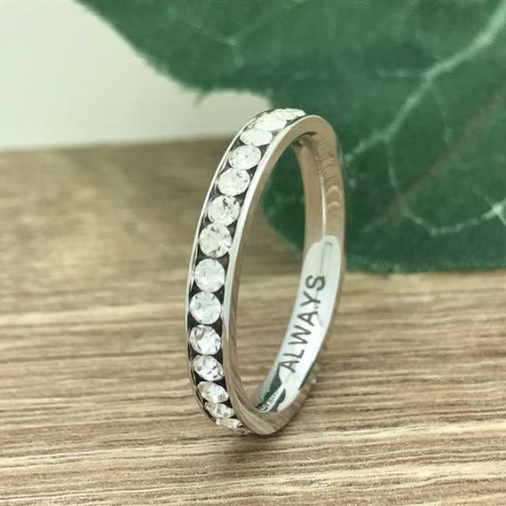 3mm Titanium Wedding Ring, Personalized Custom Engrave Eternity CZ Wedding Band Ring, Wedding Ring, Purity Ring, Promise Ring