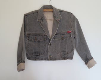 HOLLYWOOD made in Canada SMALL 1990 vintage CROPPED denim jacket / vintage small Hollywood jeans jacket