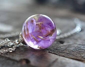 Real flower necklace Dried flower jewelry Terrarium necklace Nature pendant Pink flower necklace Dried flower necklace Gift for her