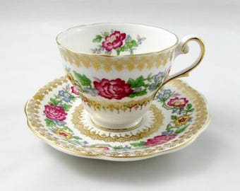 Royal Standard Tea Cup and Saucer "Indian Summer" with Flowers, Vintage Bone China