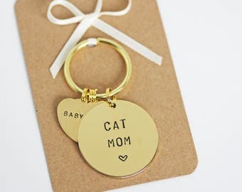 Cat Mum / Mom / Mama Keyring, Personalised with cats name(s) cat lover gift