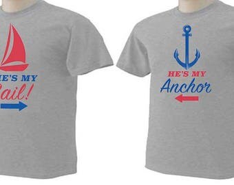 She's My Sail or He's My Anchor Cute Beachwear Ocean Family T-Shirts