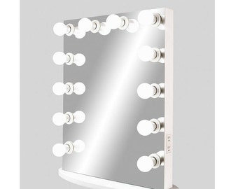 Frameless Hollywood Forever Lighted Vanity Mirror w/ LED BULBS & Dual Outlet