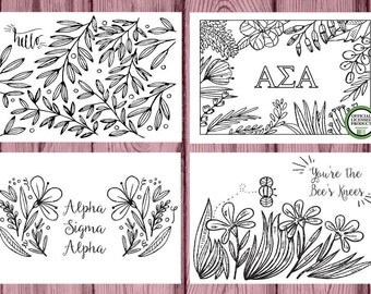 Alpha Sigma Alpha ASA | 12 Coloring Notecards | Sorority Recruitment Bid Day Reveal | Big Little Gift | Study Break | Back to School | Greek