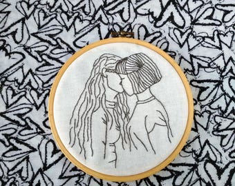 Lesbian wedding gift for lesbians kissing art embroidery design Love is love LGBT pride gift for friend Lesbian bachelorette gift home decor