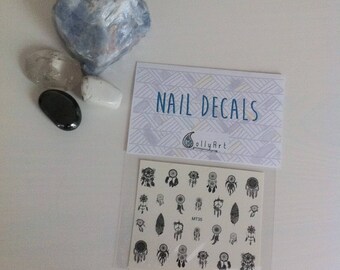 Monochrome Boho Dreamcatcher Festival Wedding Bridal Nail Decals Tattoo Water Transfer B006