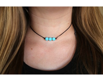 TURQUOISE CHOKER NECKLACE: Turquoise Magnesite Necklace, Turquoise Beads Necklace, Turquoise Pendant Necklace, Turquoise Jewelry Gift Choker