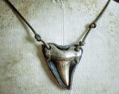 Bronze Shark Tooth Necklace - Pirate Jewellery - Bronze & White Bronze on Leather