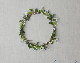 Flower Crown, Boho Wedding, Green Flower Crown, Greenery, Floral Crown, Baby's Breath, Faux Baby's Breath Crown, Wedding Crown, Eucalyptus