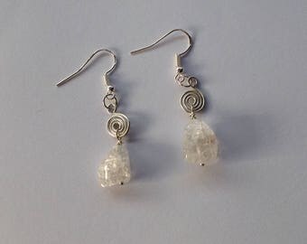Ice Flake Quartz Earrings, Quartz Earrings, Crystal Earrings, Sterling Silver Quartz Earrings, Silver Quartz Earrings