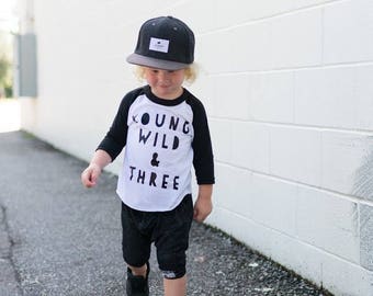 Young Wild and Three, Young Wild and Three Shirt, Boys Birthday Shirt, Third Birthday Shirt, Third Birthday Shirt Boy, Boys Third Birthday