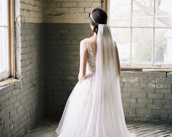ivory silk wedding veil, silk bridal veil, silk tulle veil, chapel length silk wedding veil, fingertip silk veil, ivory bridal veil JASMINE