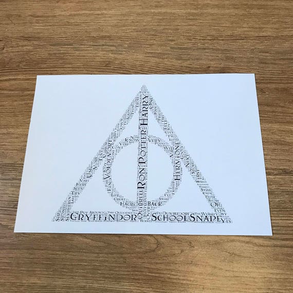 Harry Potter Deathly Hallows Typography Word Art A4 Print
