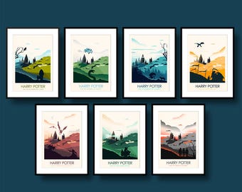 Harry Potter Movie Poster set of seven prints - Poster Art Print - Wall Art - Harry Potter Poster, Harry Potter Print