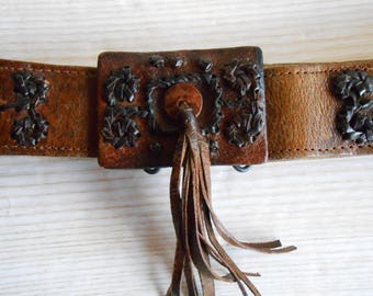 Vintage Brown Leather Belt, 70s Leather Belt, Women's Leather Belt, Boho women's leather belt