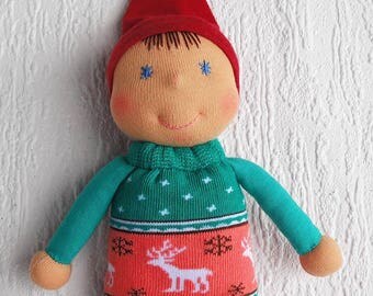 Christmas elf doll, Christmas gift for baby, Waldorf inspired elf in Christmas sweater, Christmas nursery, Elf on the shelf, Christmas decor